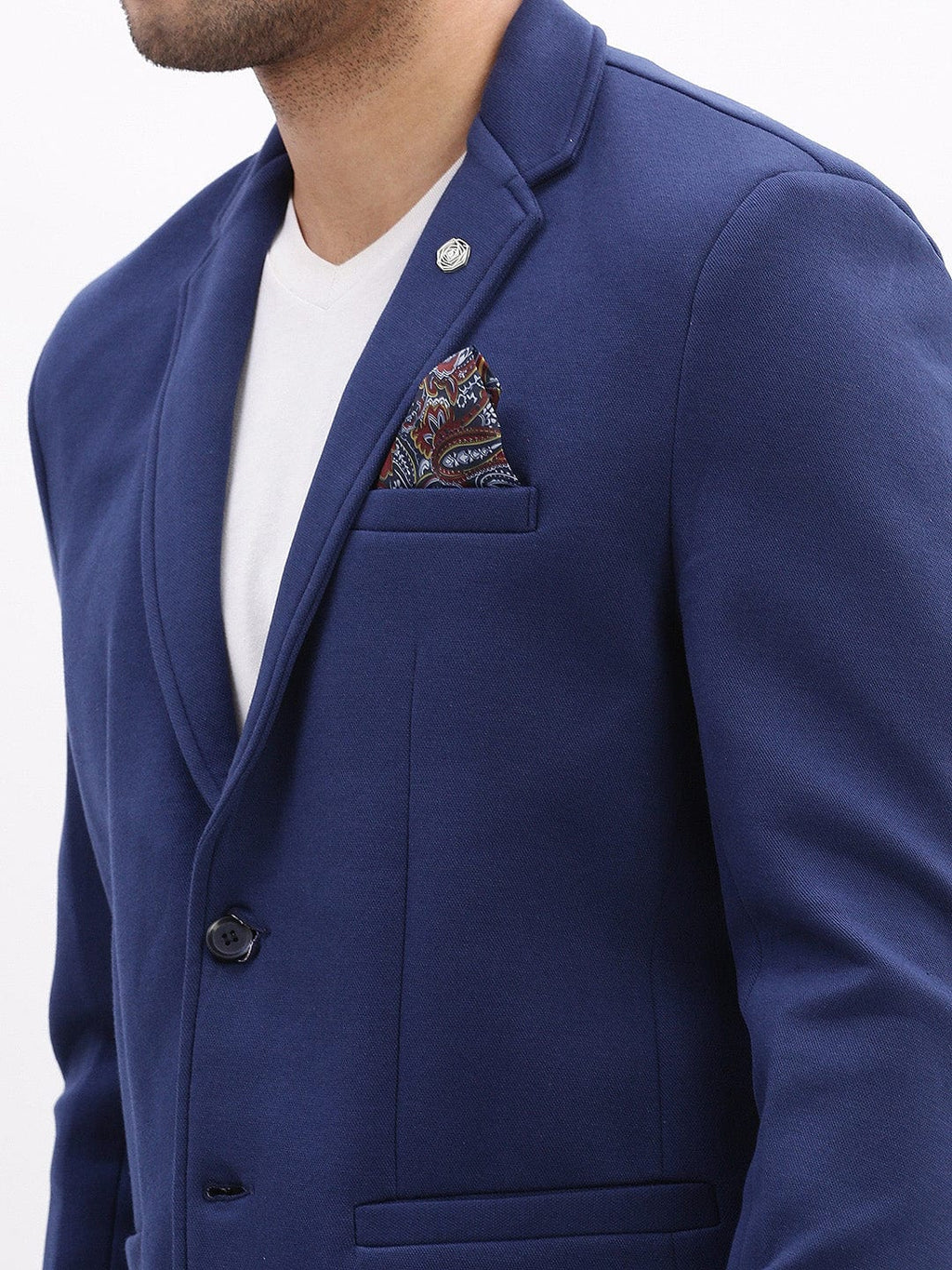 Men's Blue Slim-Fit Notched Lapel Collar Single Breasted Casual Blazer