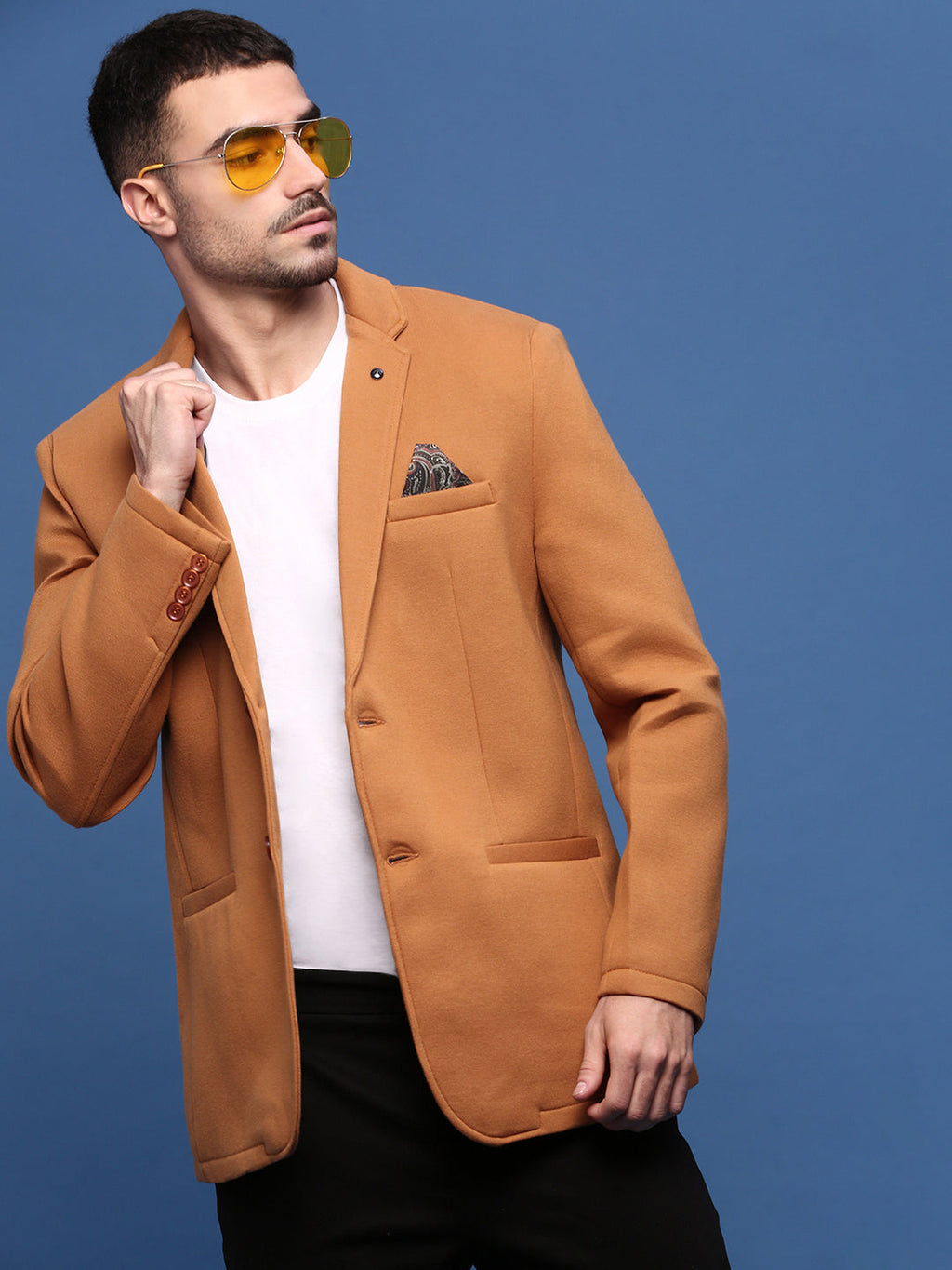 Men's Camel Brown Slim Fit Single Breasted Blazer
