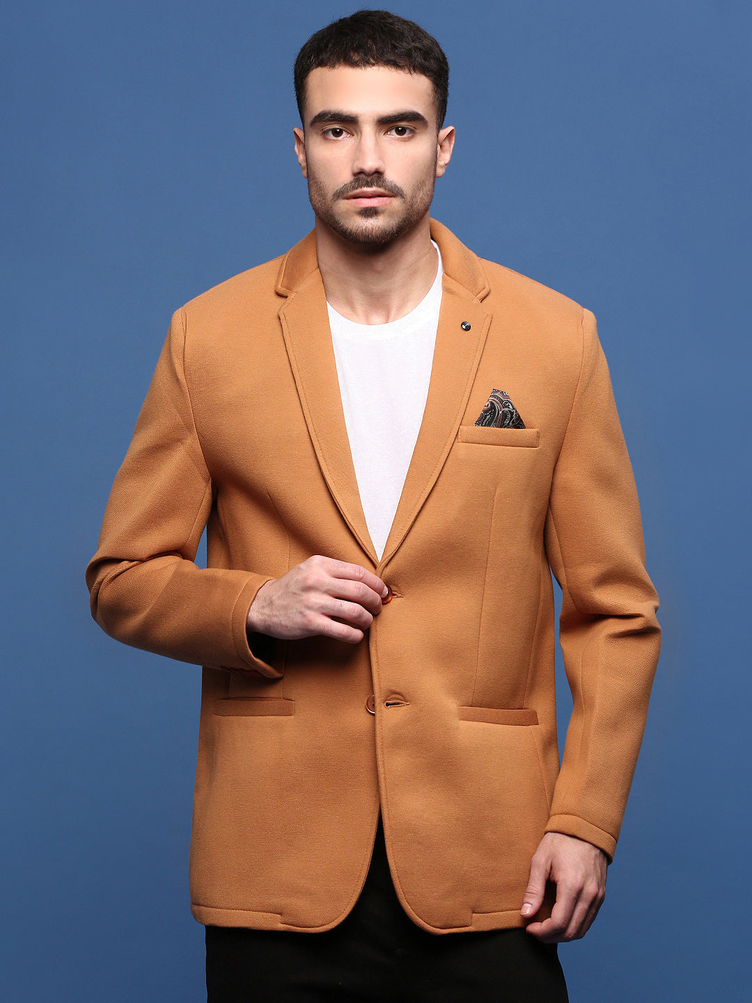 Men's Camel Brown Slim Fit Single Breasted Blazer