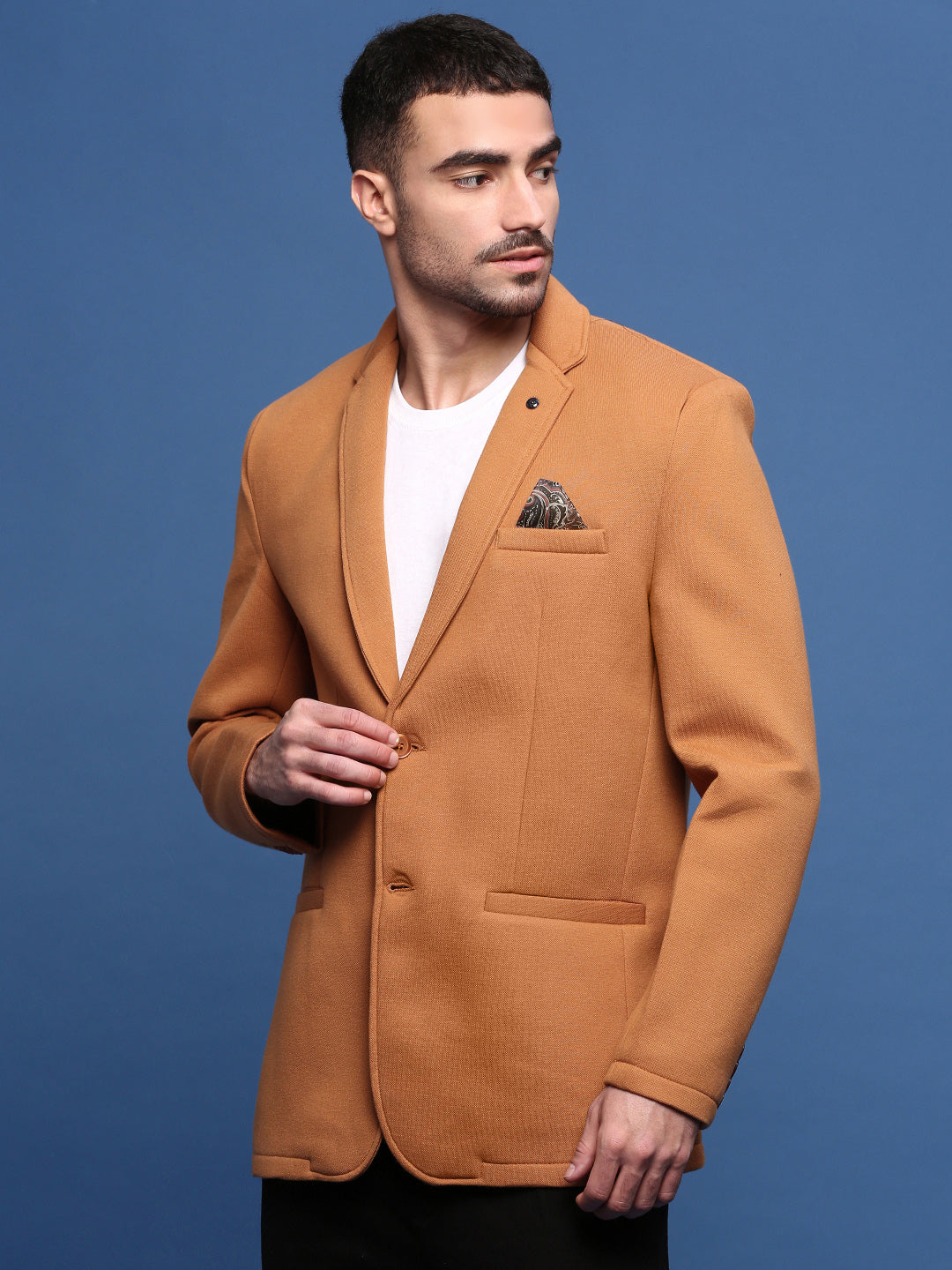 Men's Camel Brown Slim Fit Single Breasted Blazer