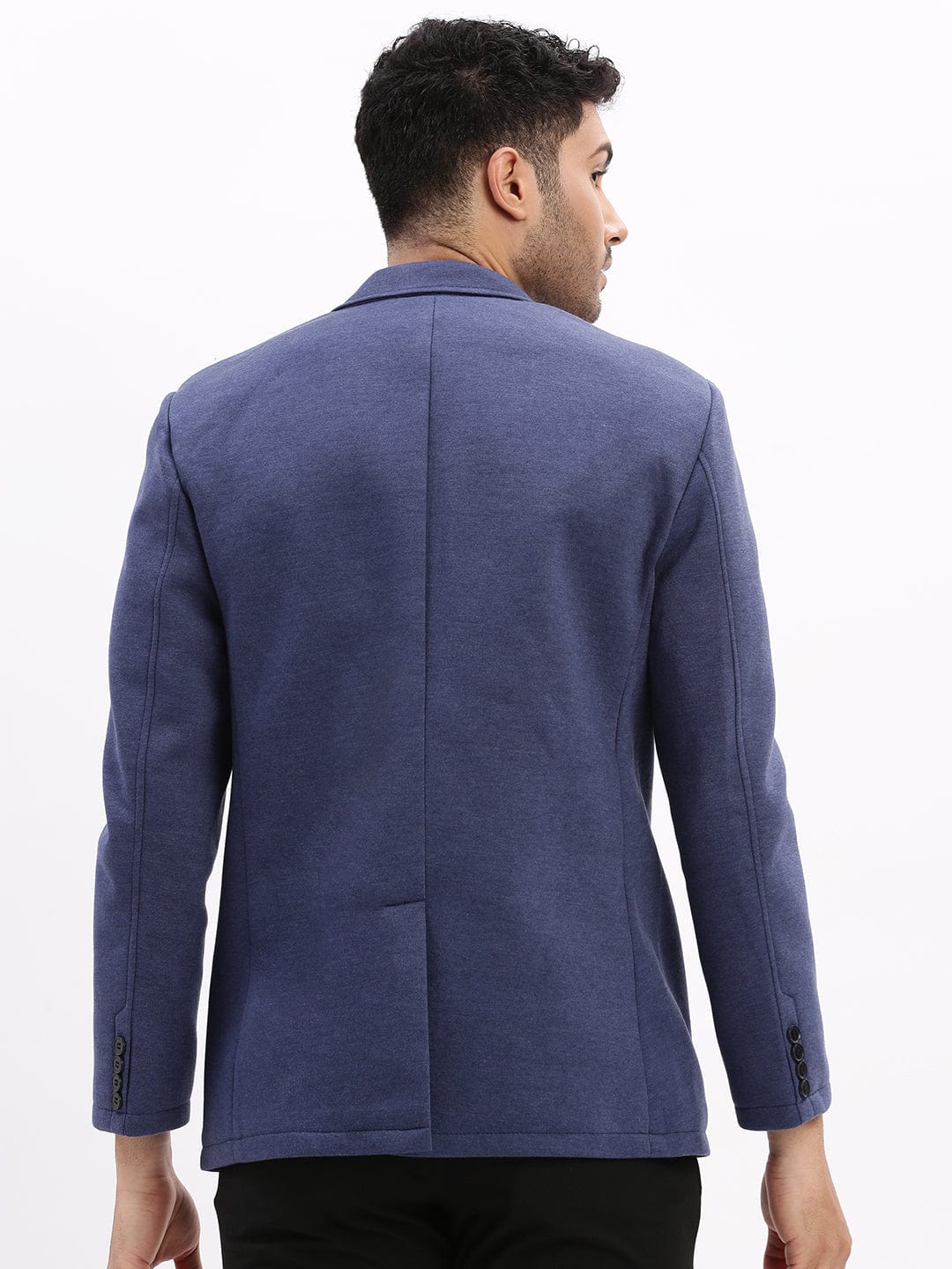 Men's Blue Notched Lapel Slim Fit Cotton Single Breasted Blazer