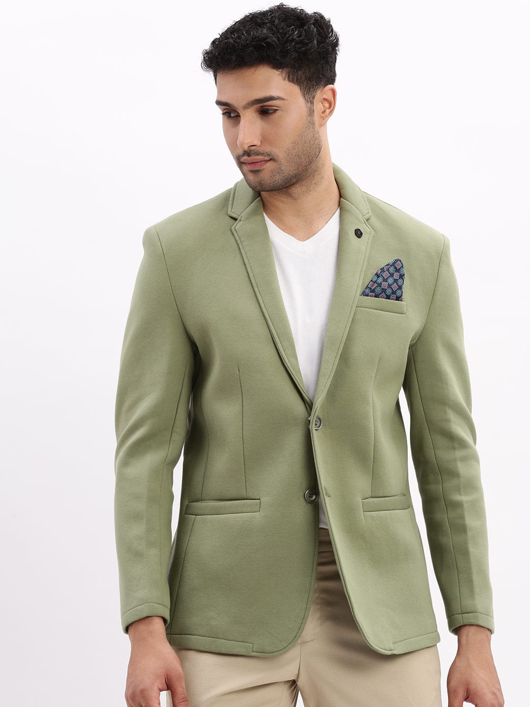 Men's Solid Green Single Breasted Blazer