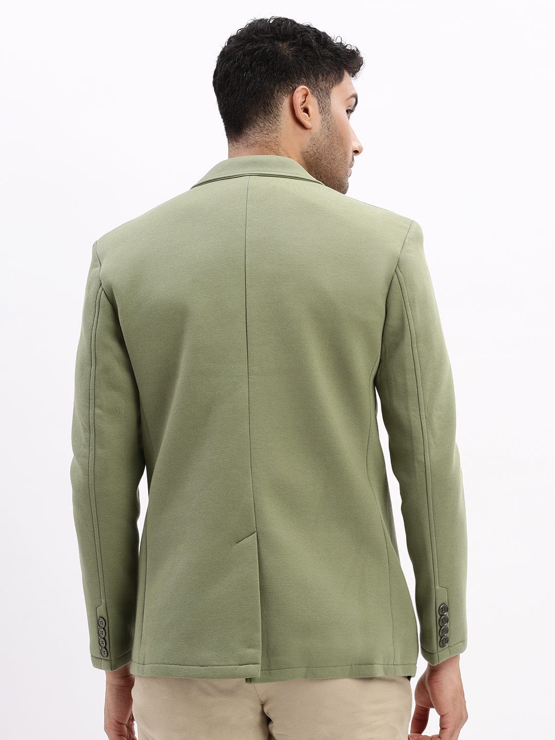 Men's Solid Green Single Breasted Blazer