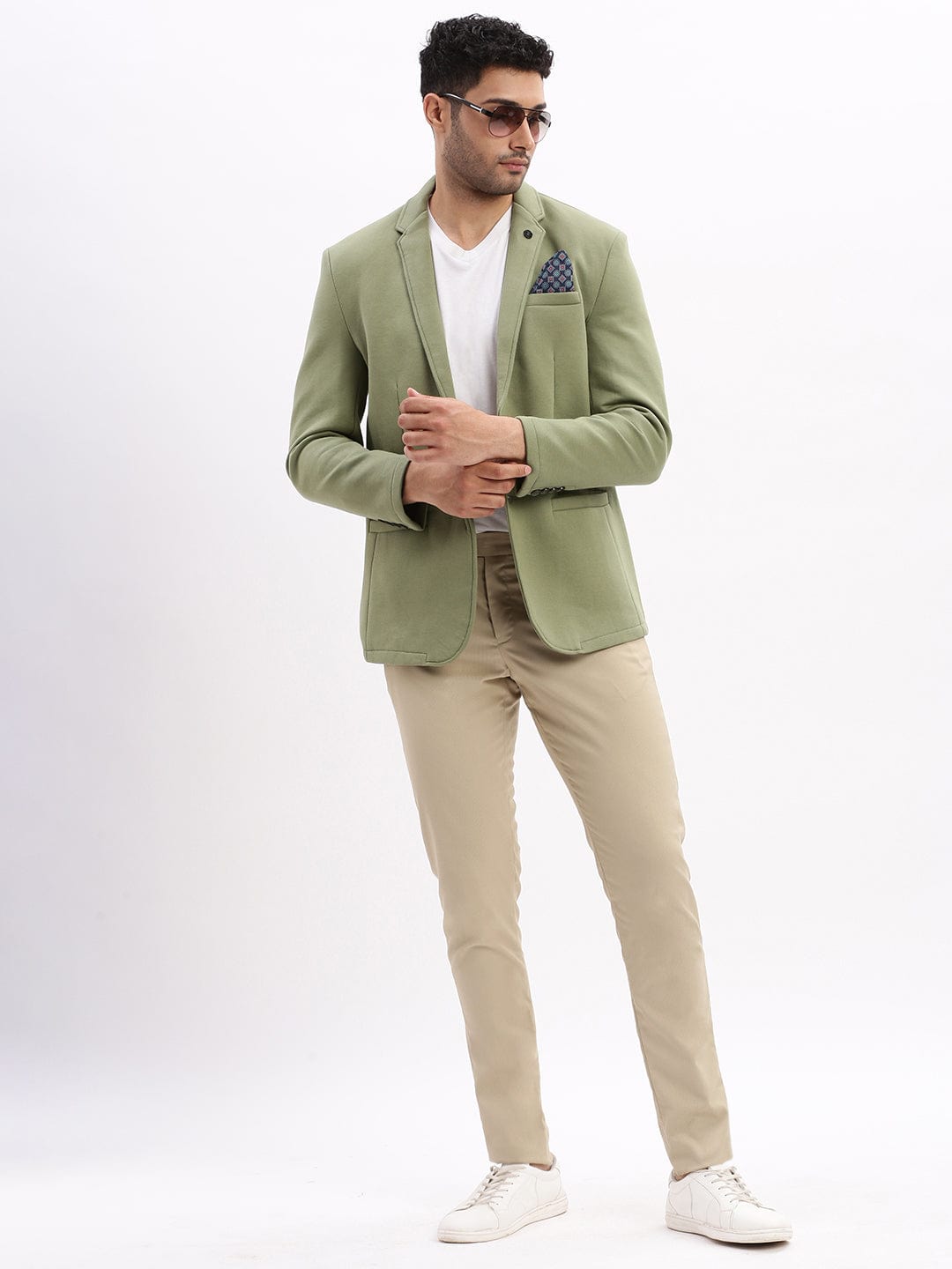 Men's Solid Green Single Breasted Blazer