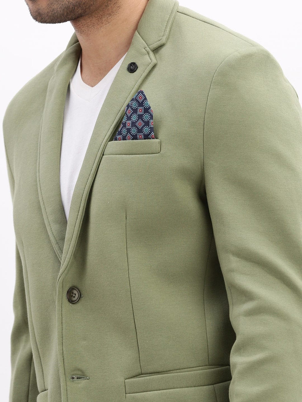 Men's Solid Green Single Breasted Blazer
