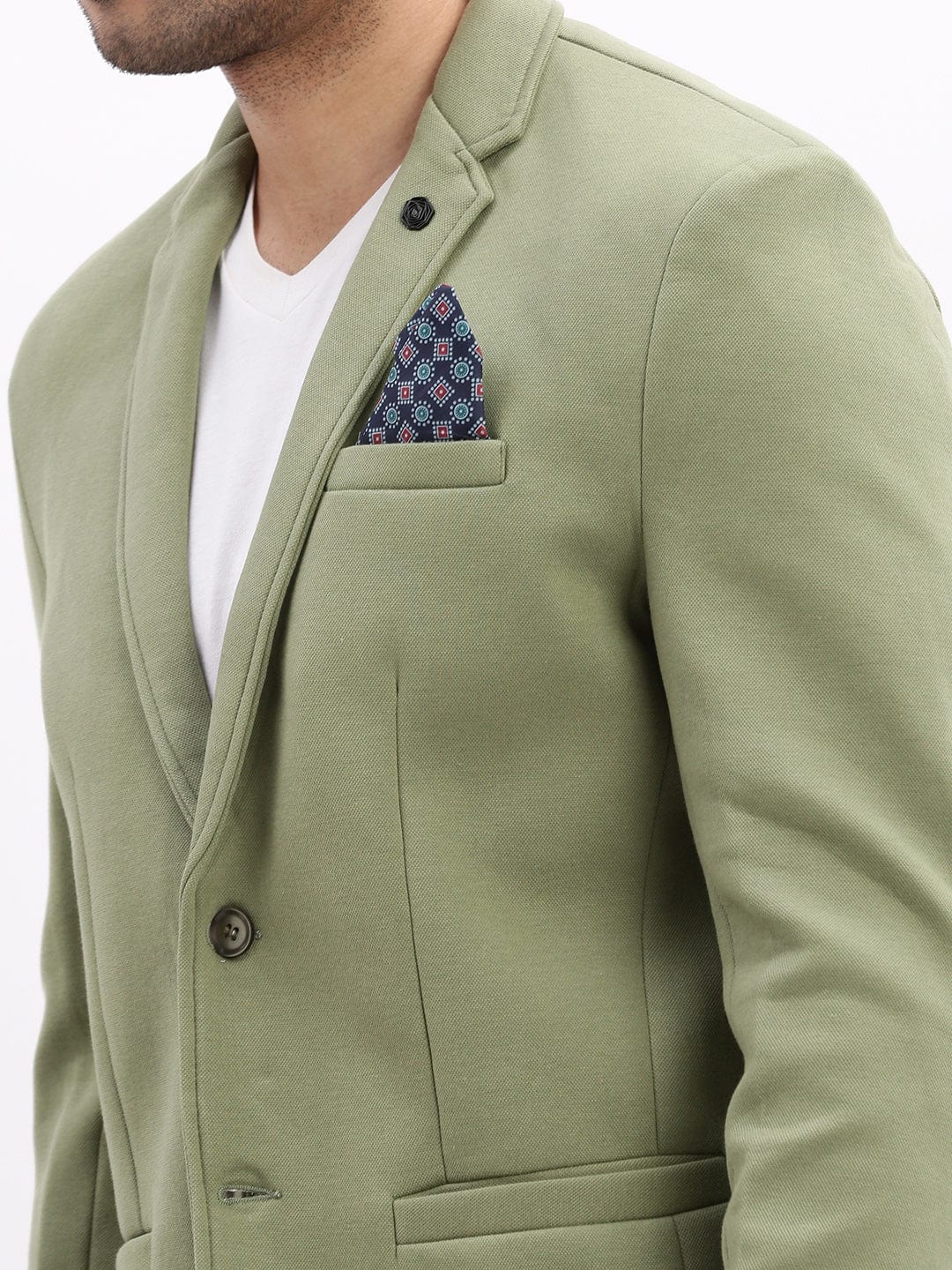 Men's Solid Green Single Breasted Blazer
