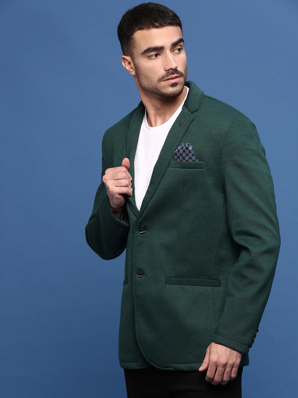 Men's Green Slim Fit Single Breasted Notched Lapel Cotton Blazers