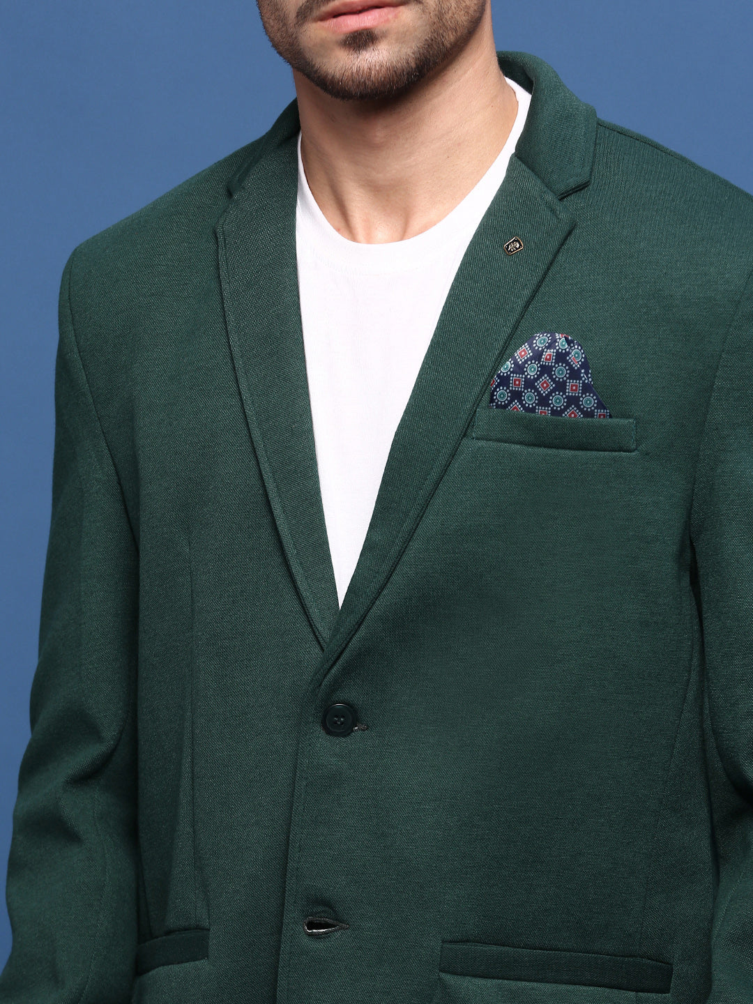 Men's Green Slim Fit Single Breasted Notched Lapel Cotton Blazers