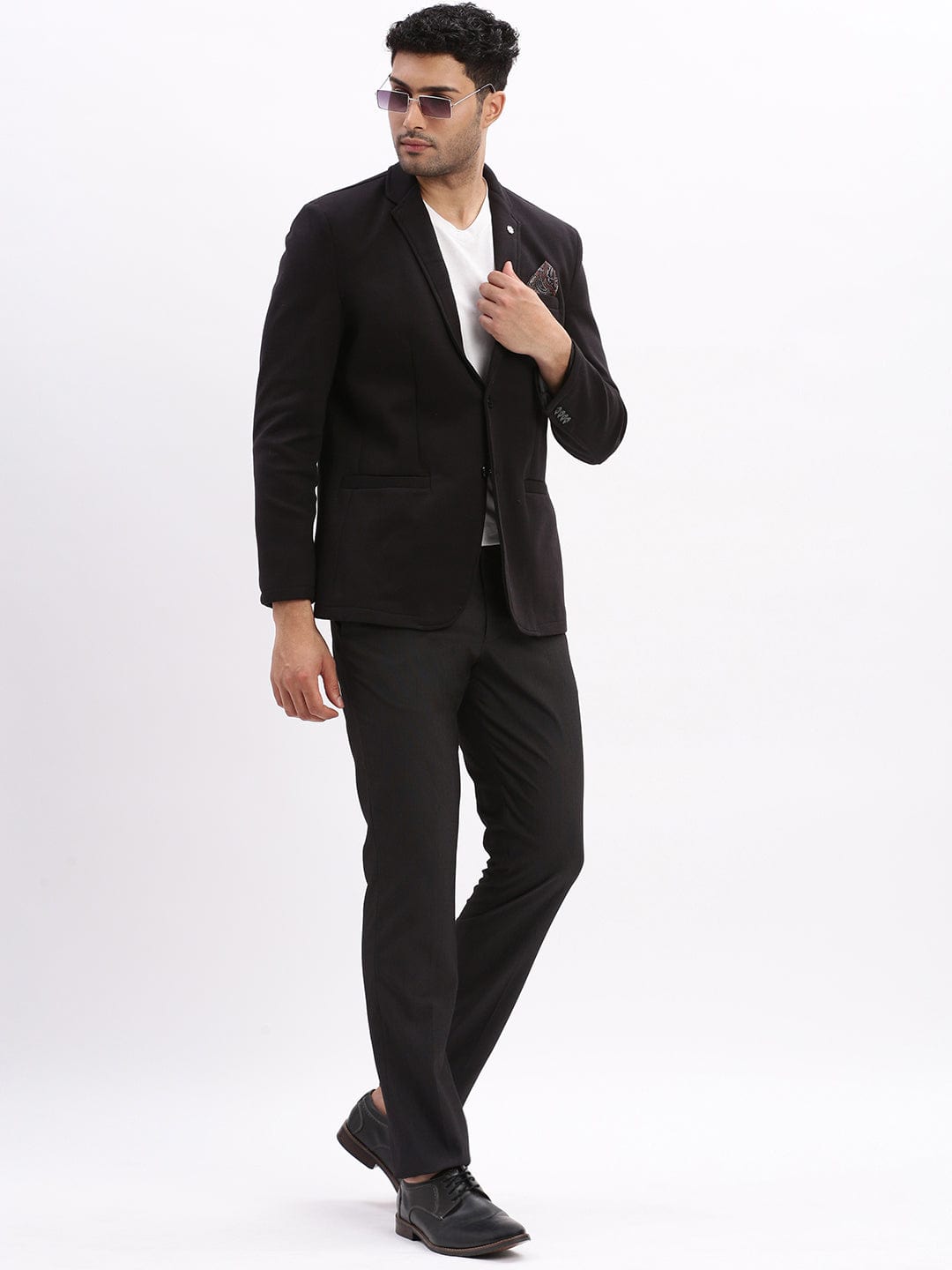 Men's Black Slim-Fit Single Breasted Notched Lapel Collar Cotton Casual Blazer