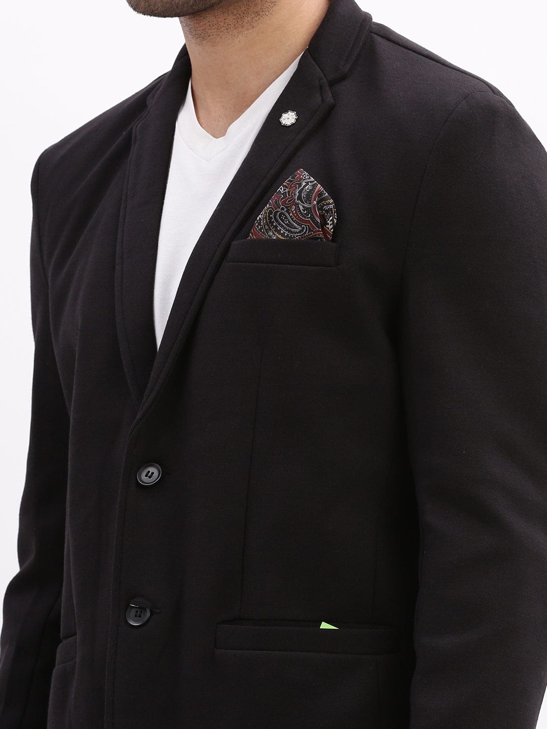 Men's Black Slim-Fit Single Breasted Notched Lapel Collar Cotton Casual Blazer
