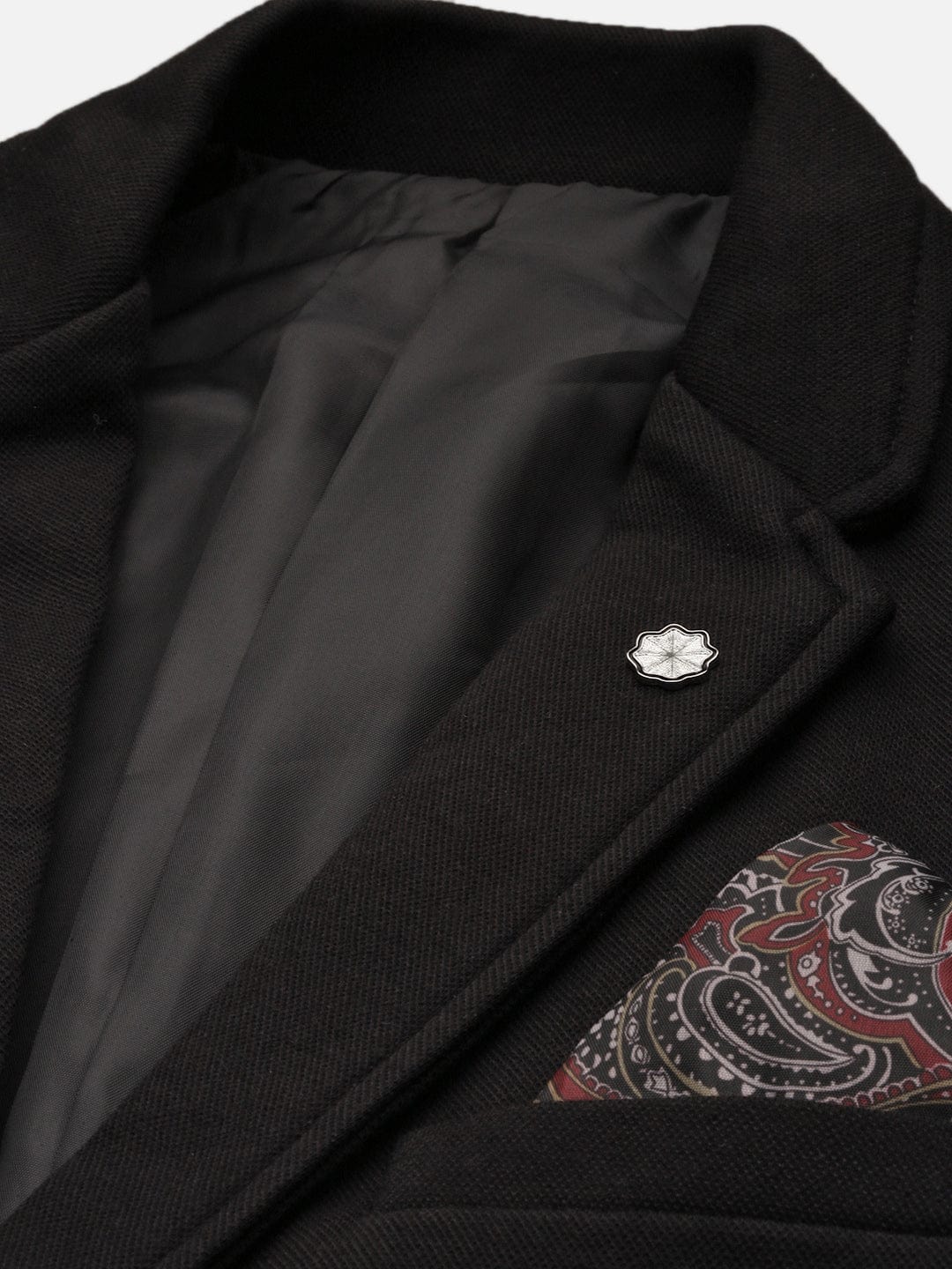 Men's Black Slim-Fit Single Breasted Notched Lapel Collar Cotton Casual Blazer