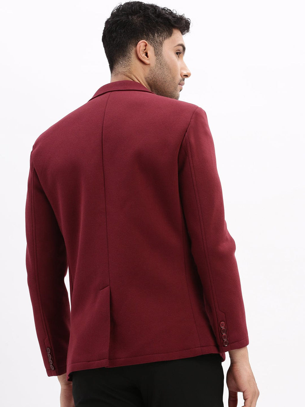 Men's Burgundy Slim-Fit Notched Lapel Collar Single Breasted Cotton Casual Blazer