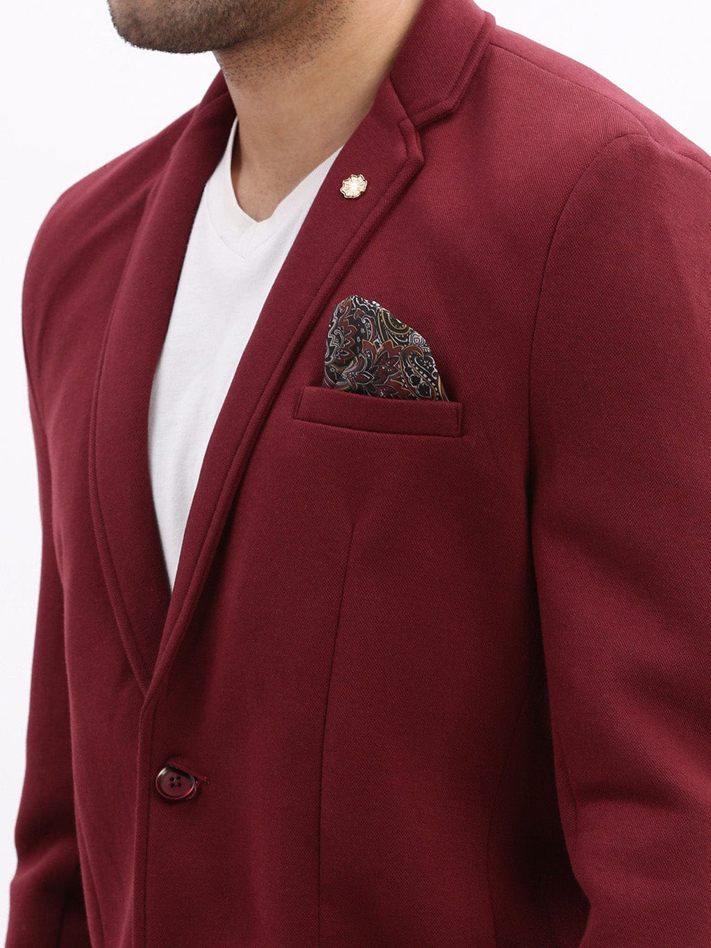 Men's Burgundy Slim-Fit Notched Lapel Collar Single Breasted Cotton Casual Blazer