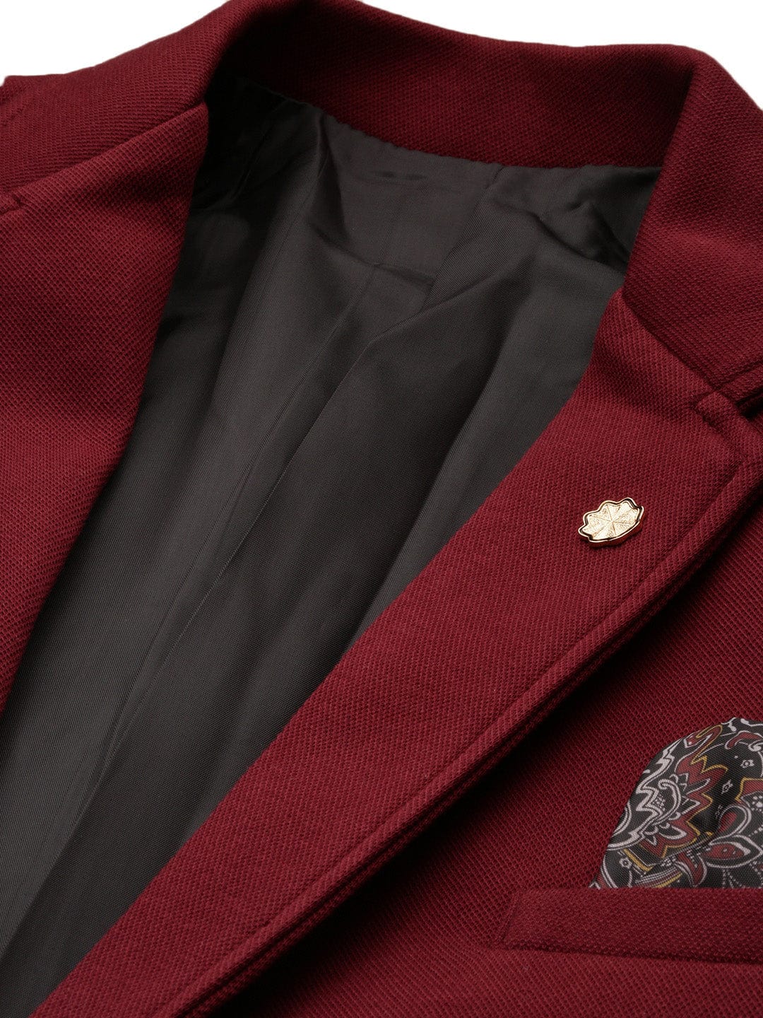 Men's Burgundy Slim-Fit Notched Lapel Collar Single Breasted Cotton Casual Blazer