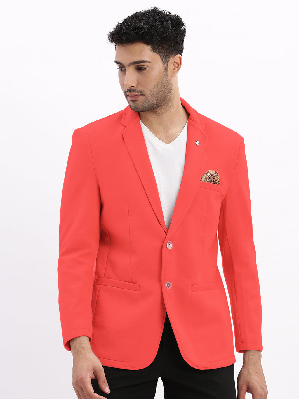 Men's Coral Solid Single Breasted Blazer