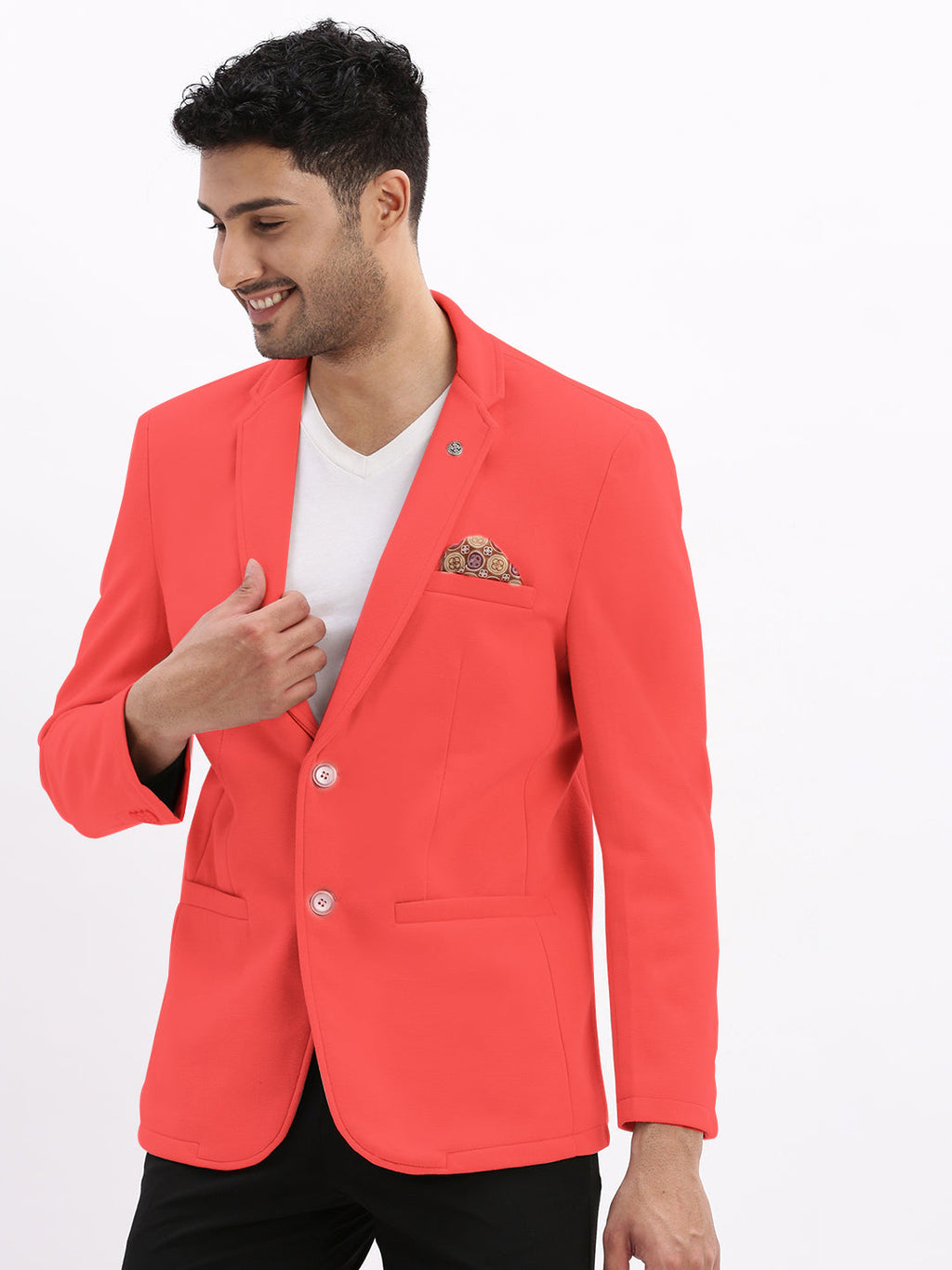 Men's Coral Solid Single Breasted Blazer