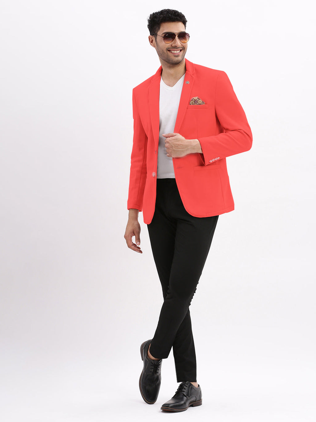 Men's Coral Solid Single Breasted Blazer