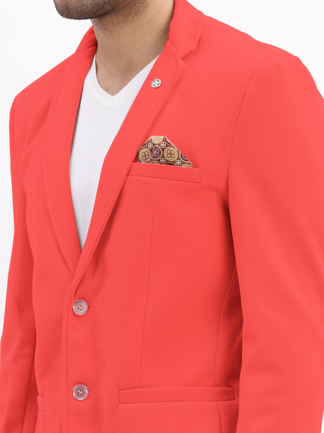Men's Coral Solid Single Breasted Blazer