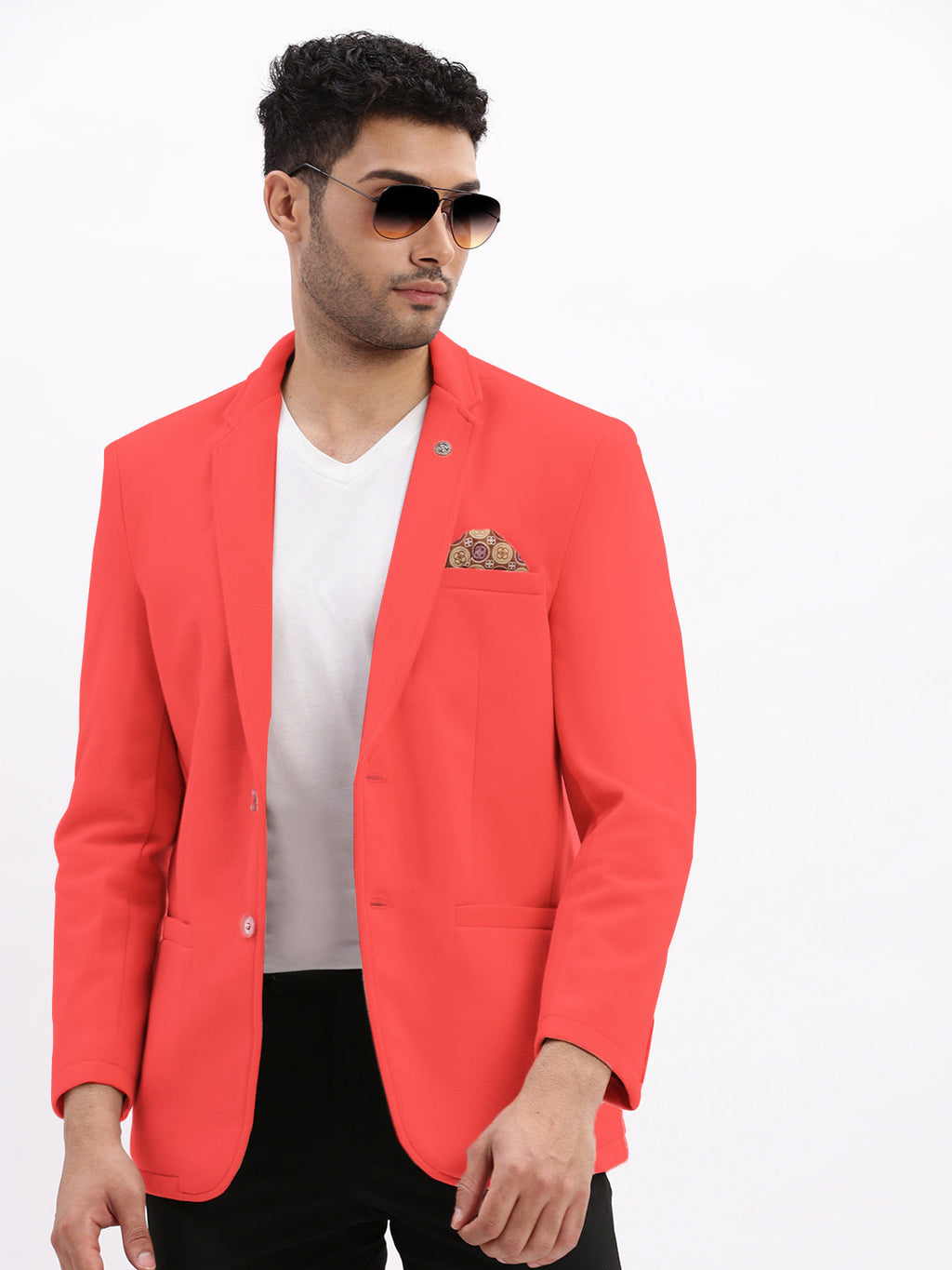 Men's Coral Solid Single Breasted Blazer