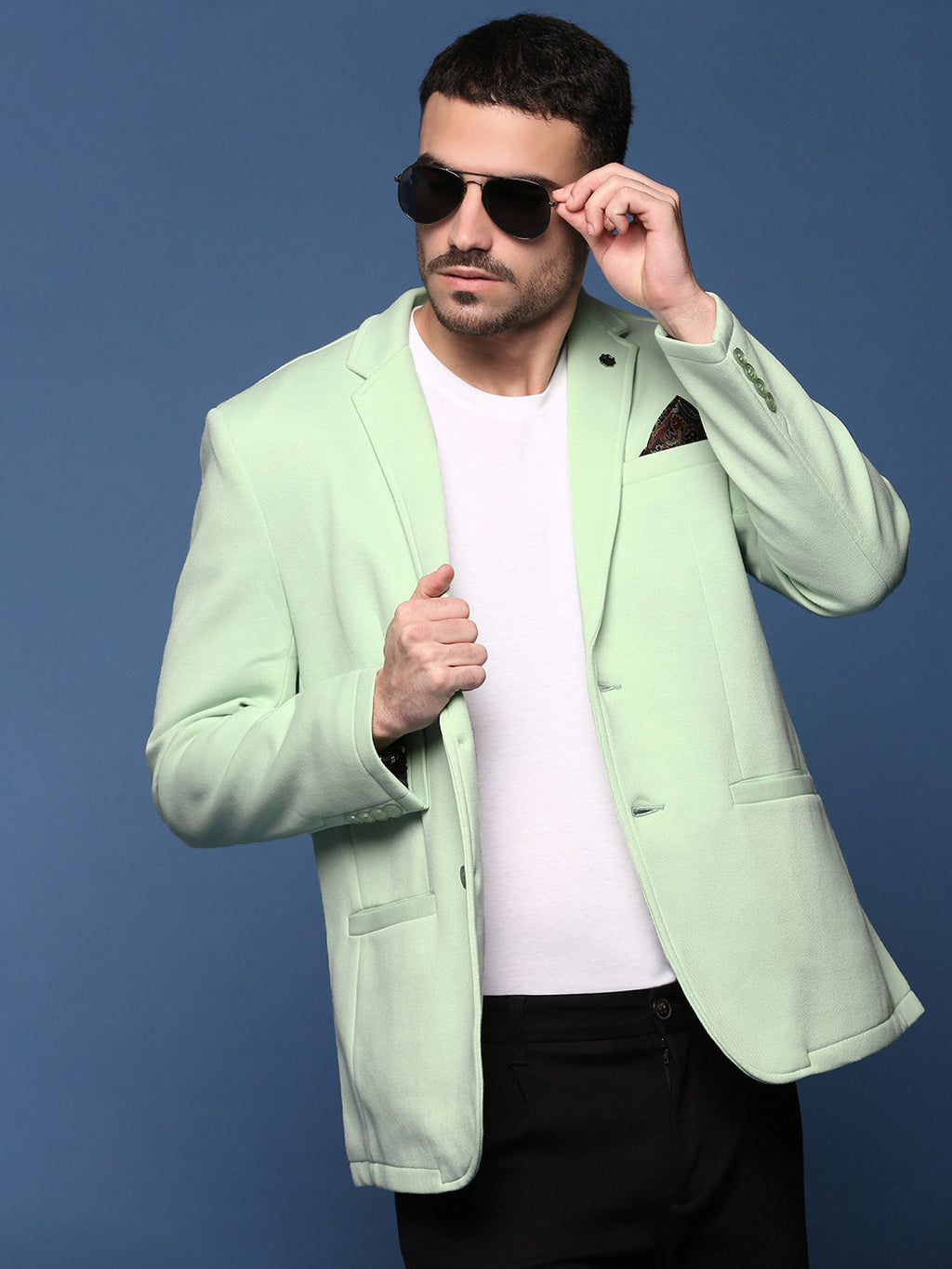 Men's Sea Green Slim Fit Single Breasted Notched Lapel Cotton Blazers