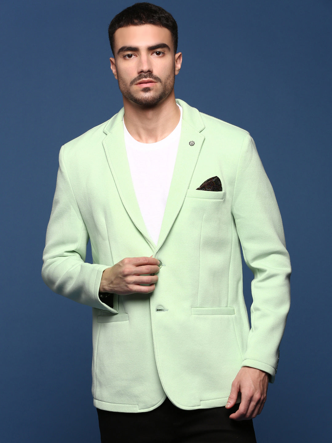 Men's Sea Green Slim Fit Single Breasted Notched Lapel Cotton Blazers