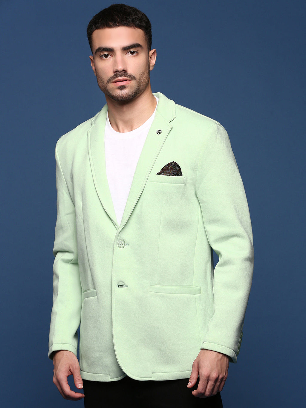 Men's Sea Green Slim Fit Single Breasted Notched Lapel Cotton Blazers