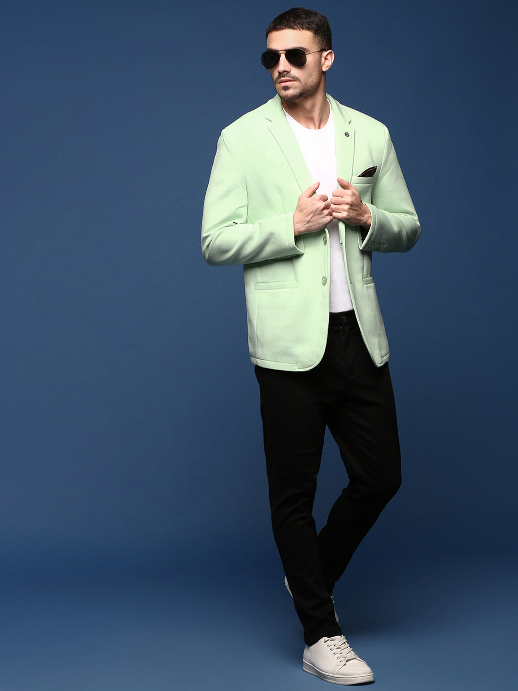 Men's Sea Green Slim Fit Single Breasted Notched Lapel Cotton Blazers