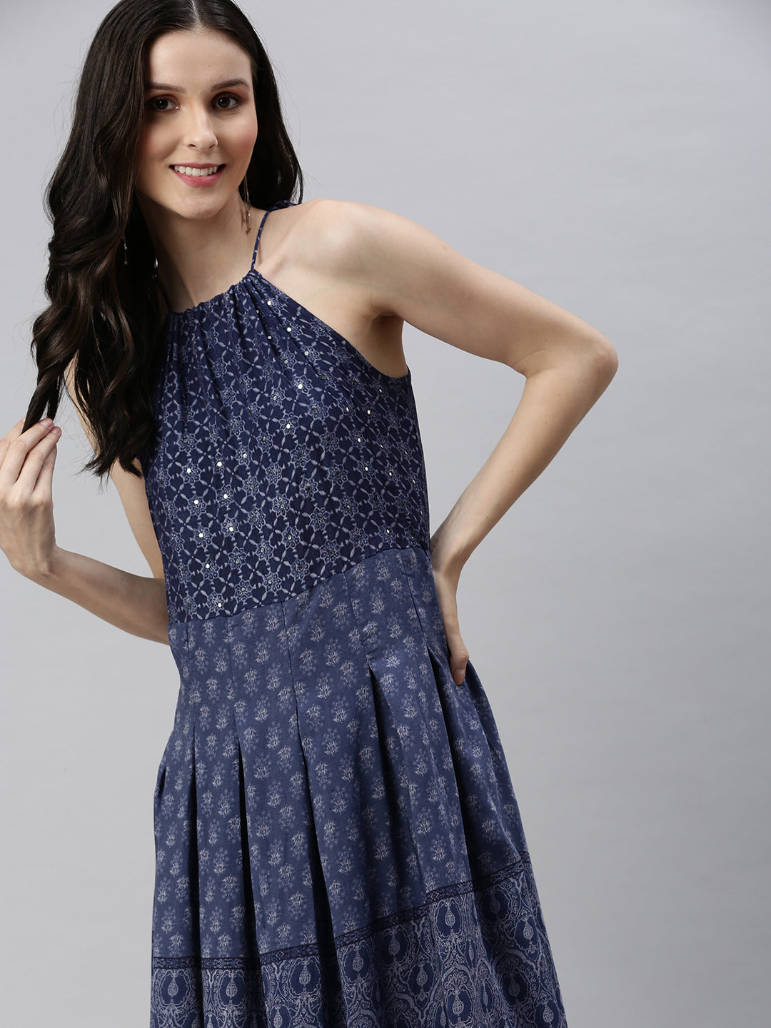Women's Blue Printed A-Line Kurta