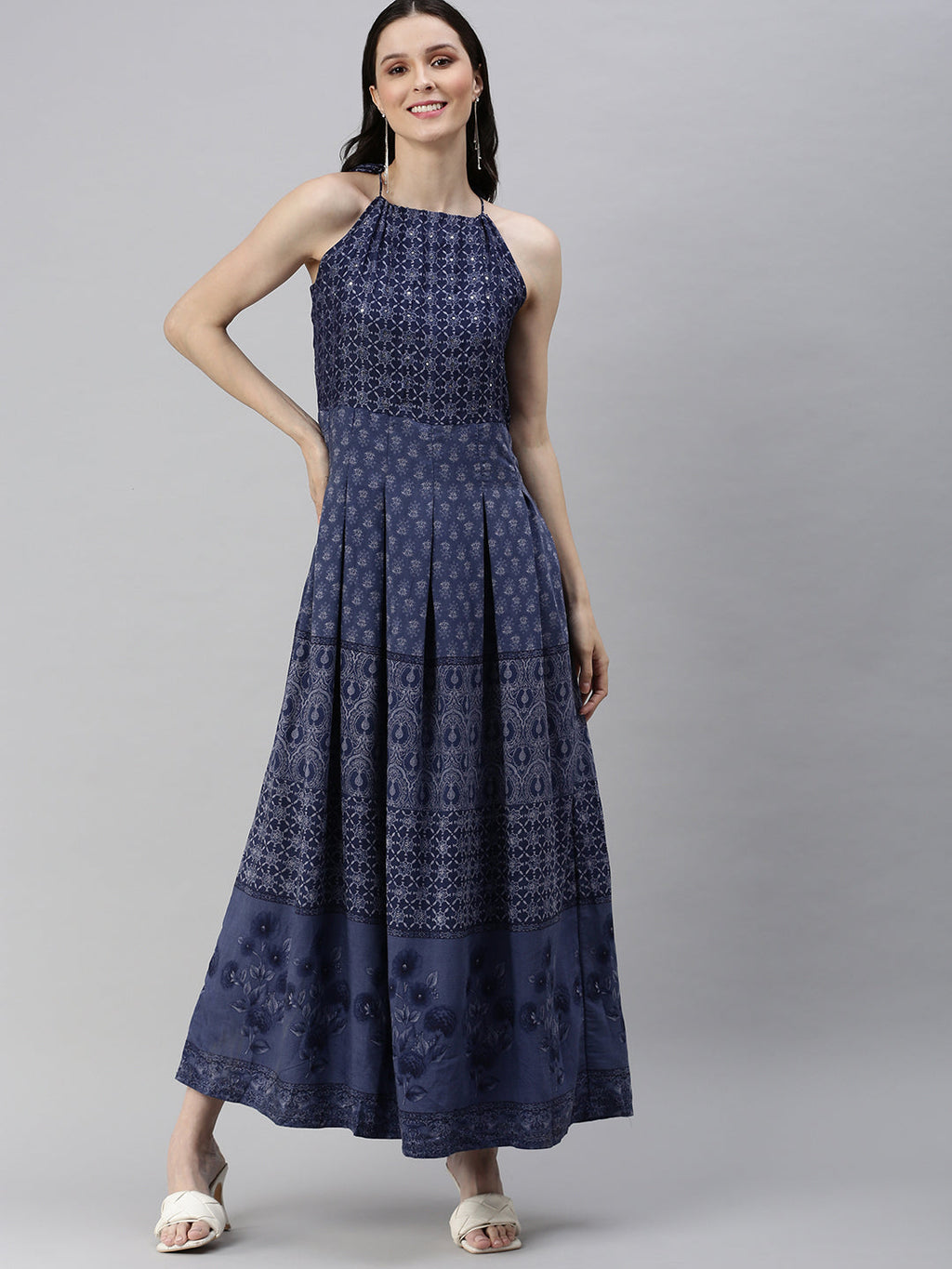 Women's Blue Printed A-Line Kurta