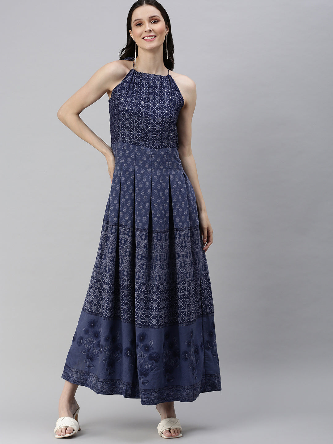 Women's Blue Printed A-Line Kurta