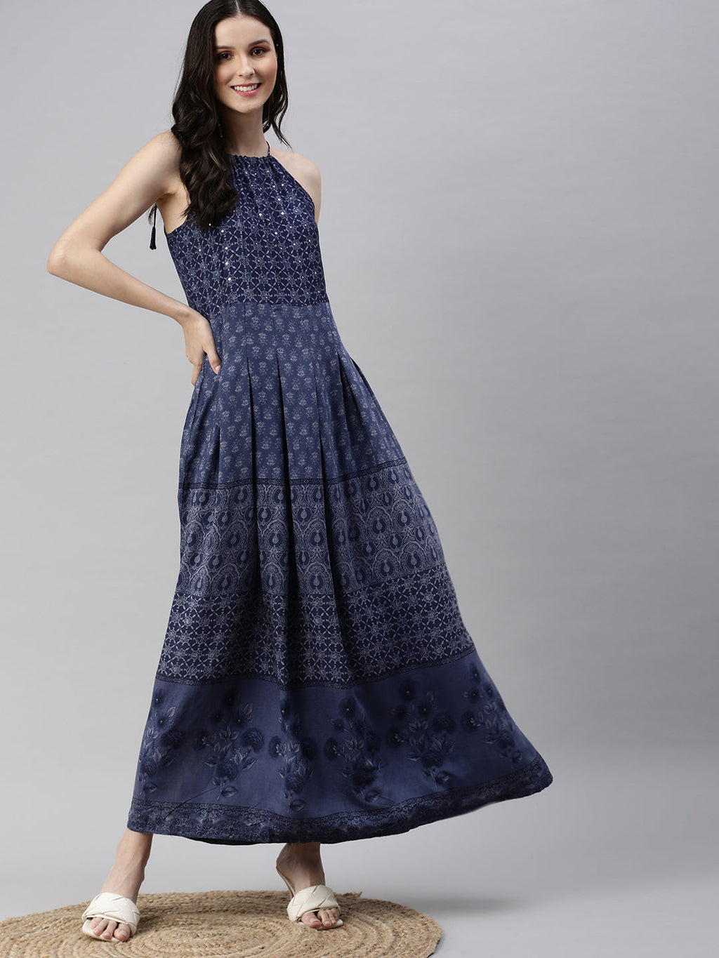 Women's Blue Printed A-Line Kurta