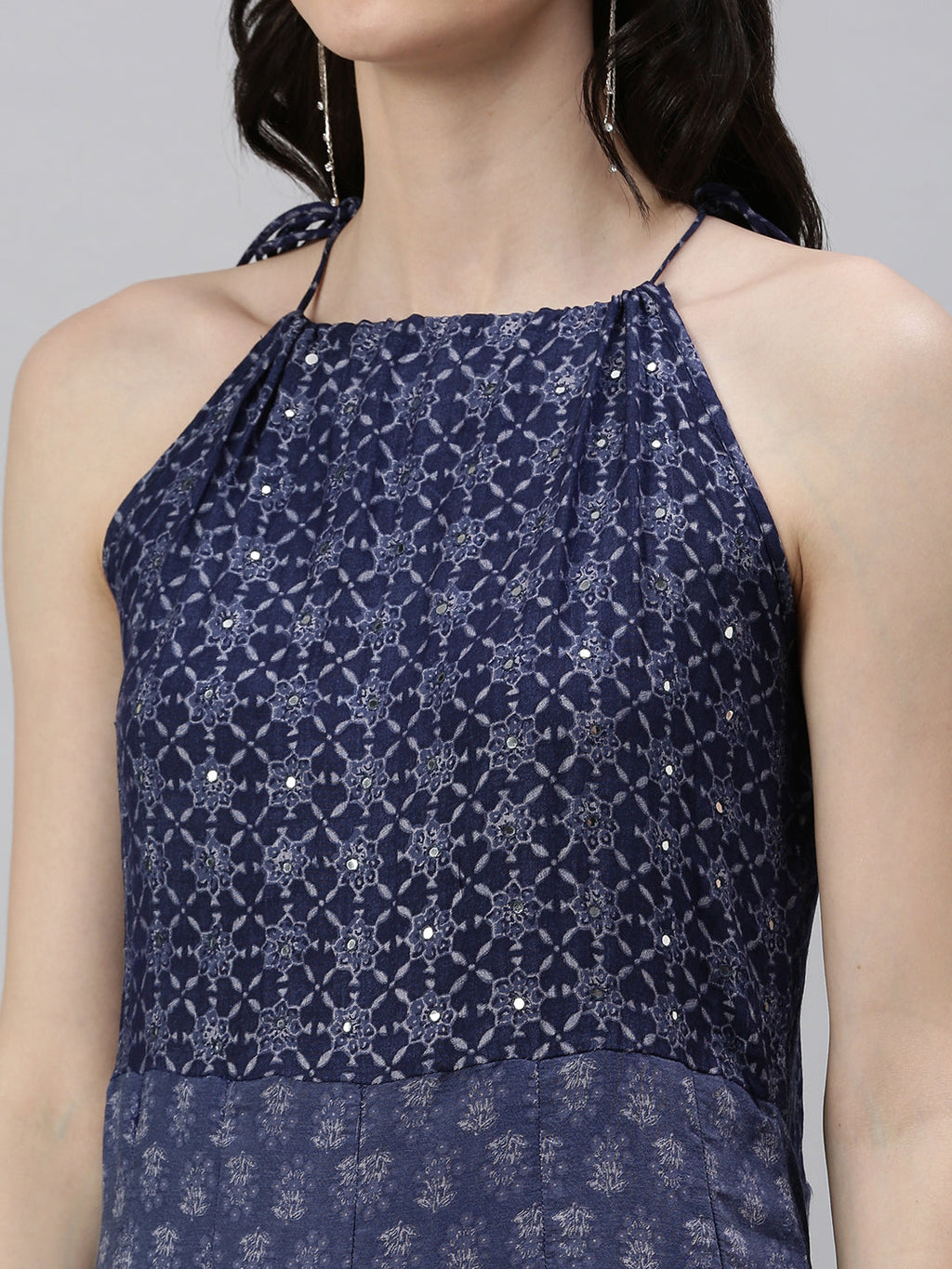 Women's Blue Printed A-Line Kurta