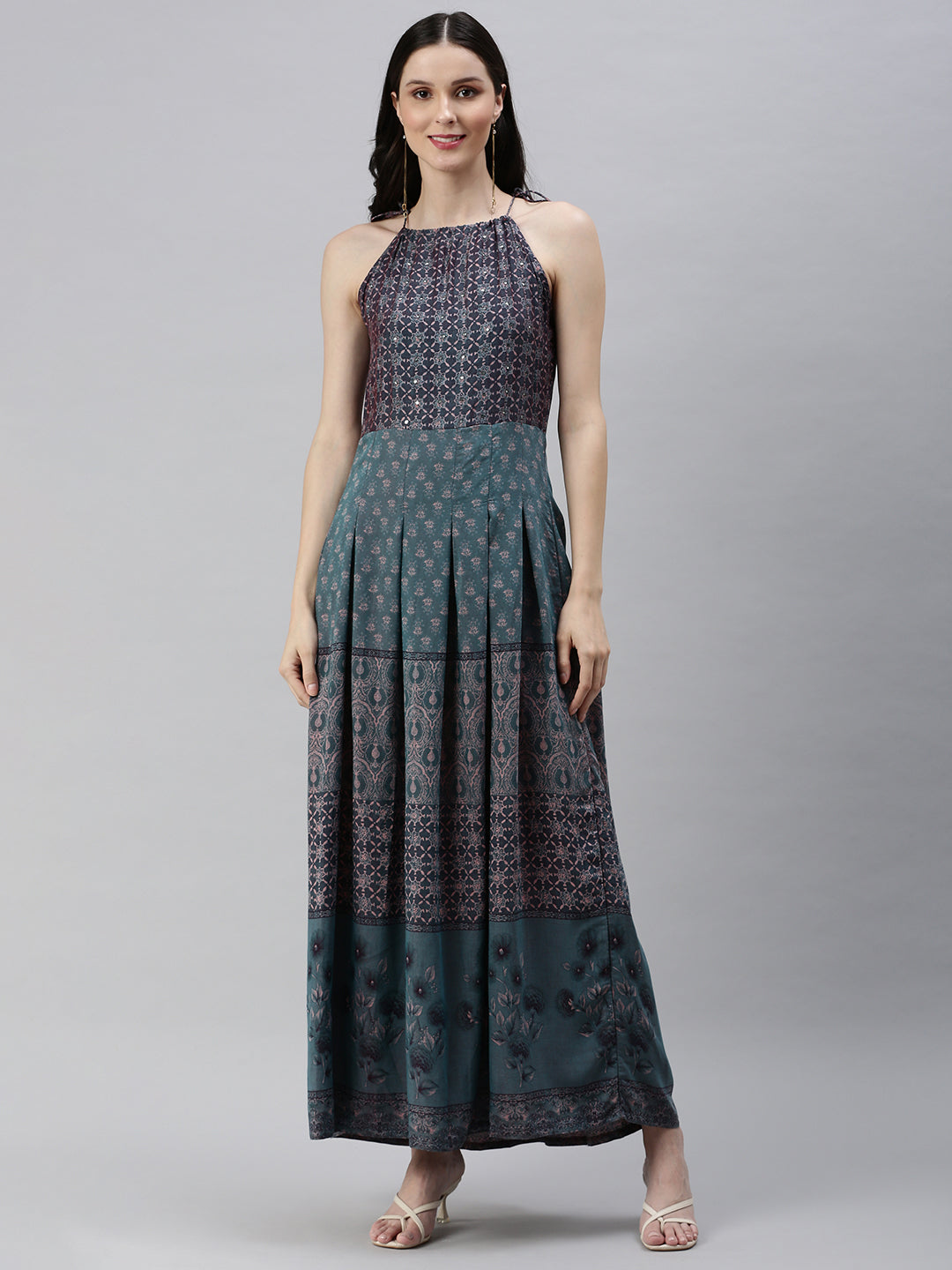 Women's Turquoise Blue Printed A-Line Kurta