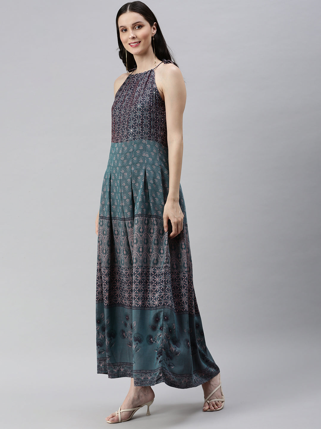 Women's Turquoise Blue Printed A-Line Kurta