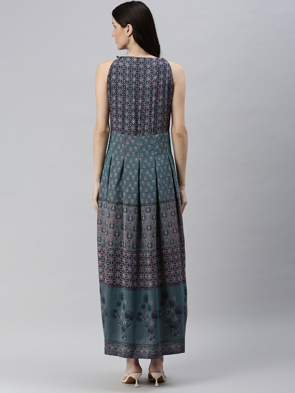 Women's Turquoise Blue Printed A-Line Kurta
