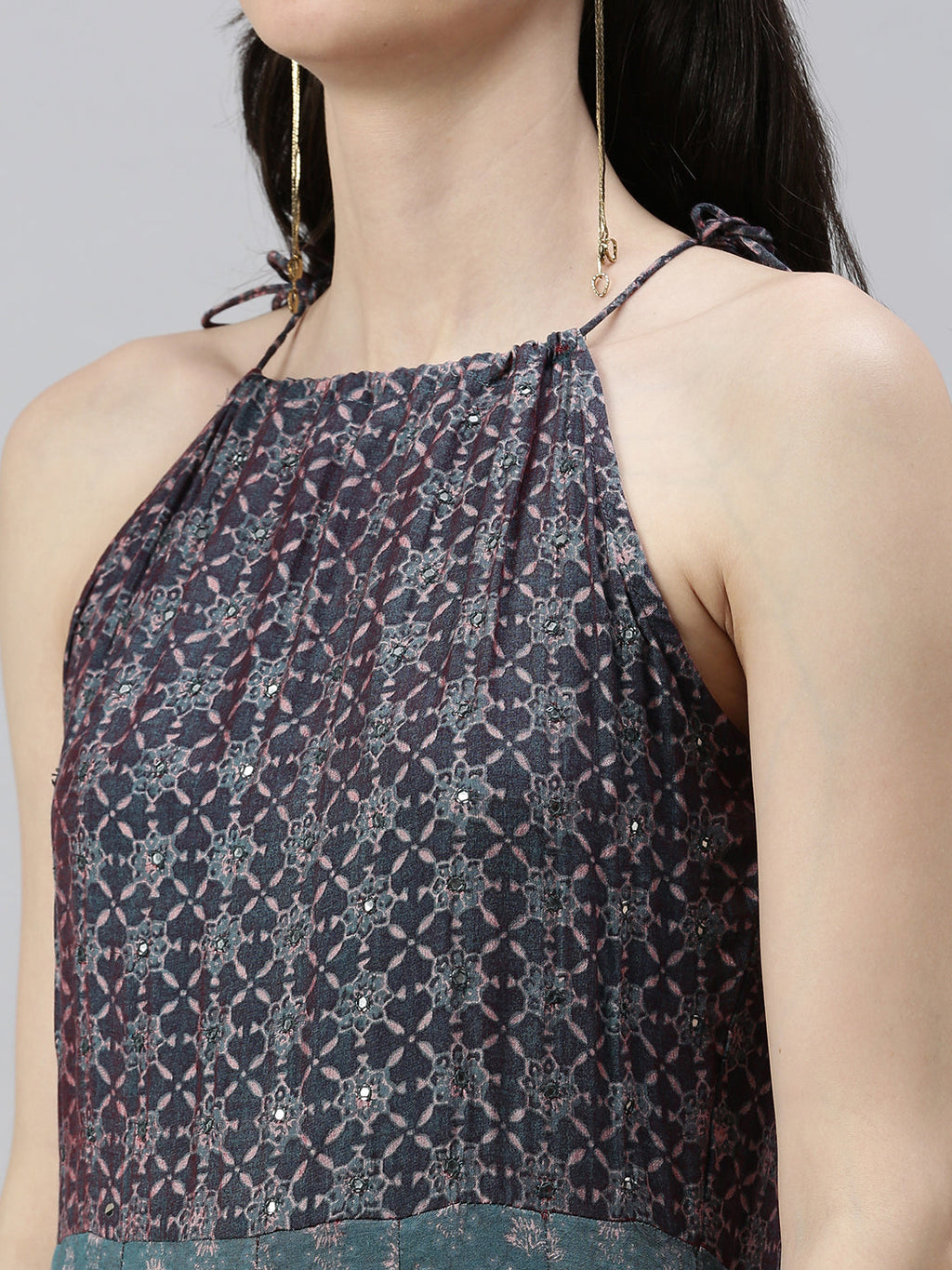 Women's Turquoise Blue Printed A-Line Kurta