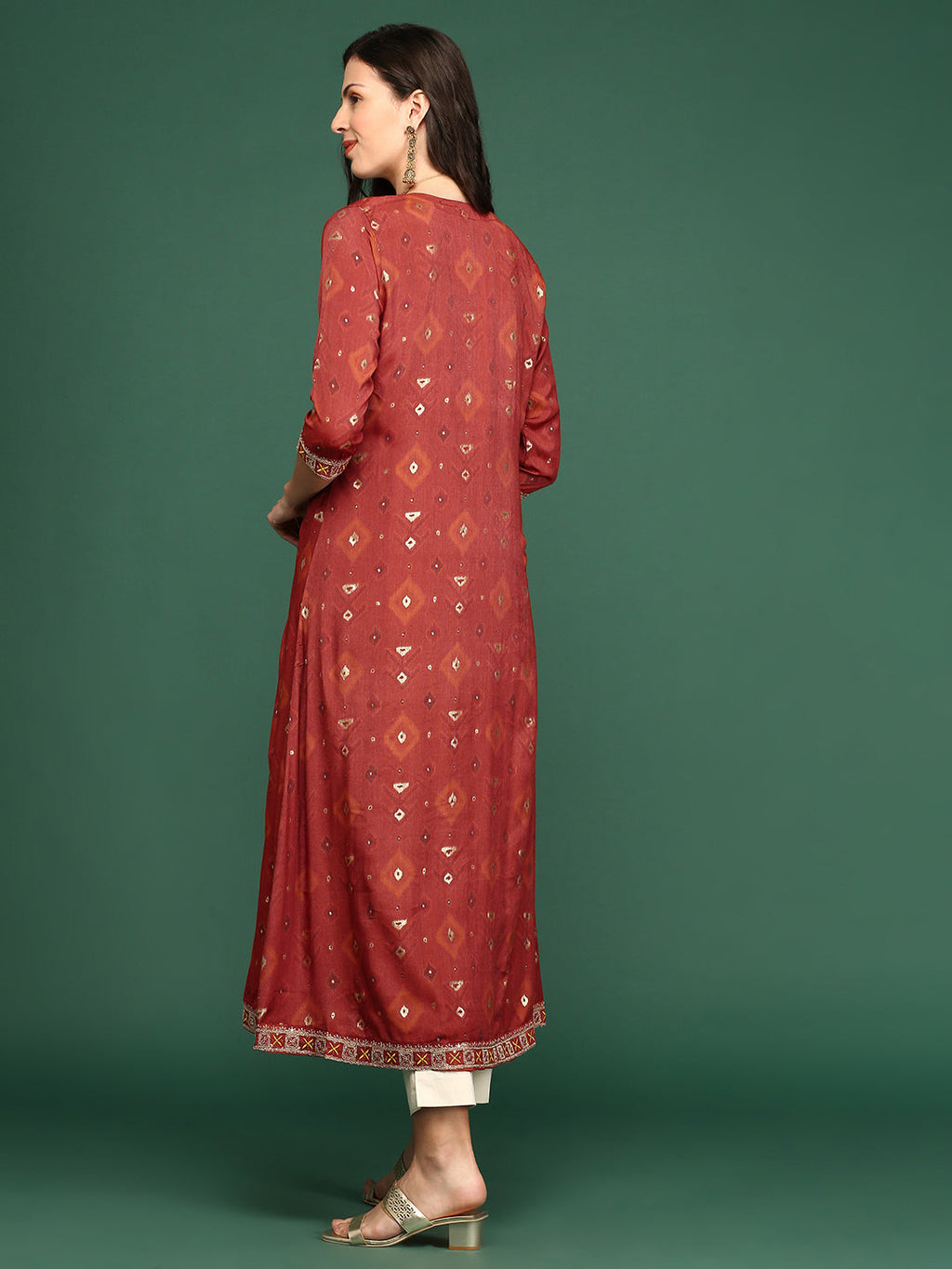 Women's Green Round Neck Sleeveless Ankle Length Empire Anarkali Kurta