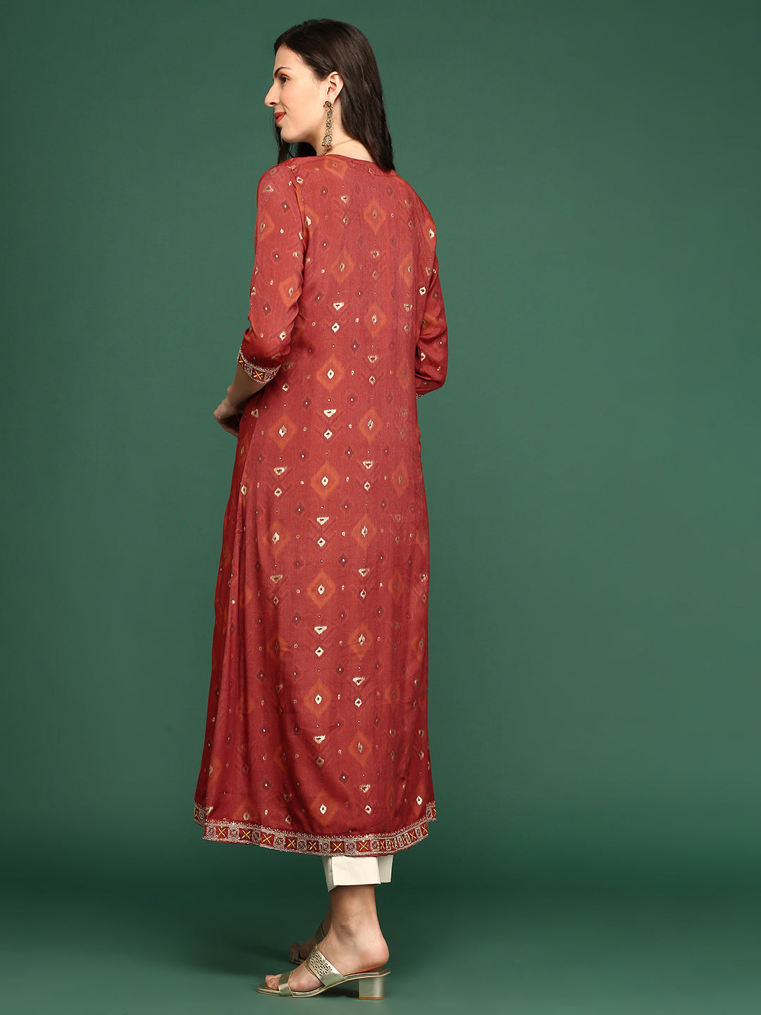 Women's Green Round Neck Sleeveless Ankle Length Empire Anarkali Kurta