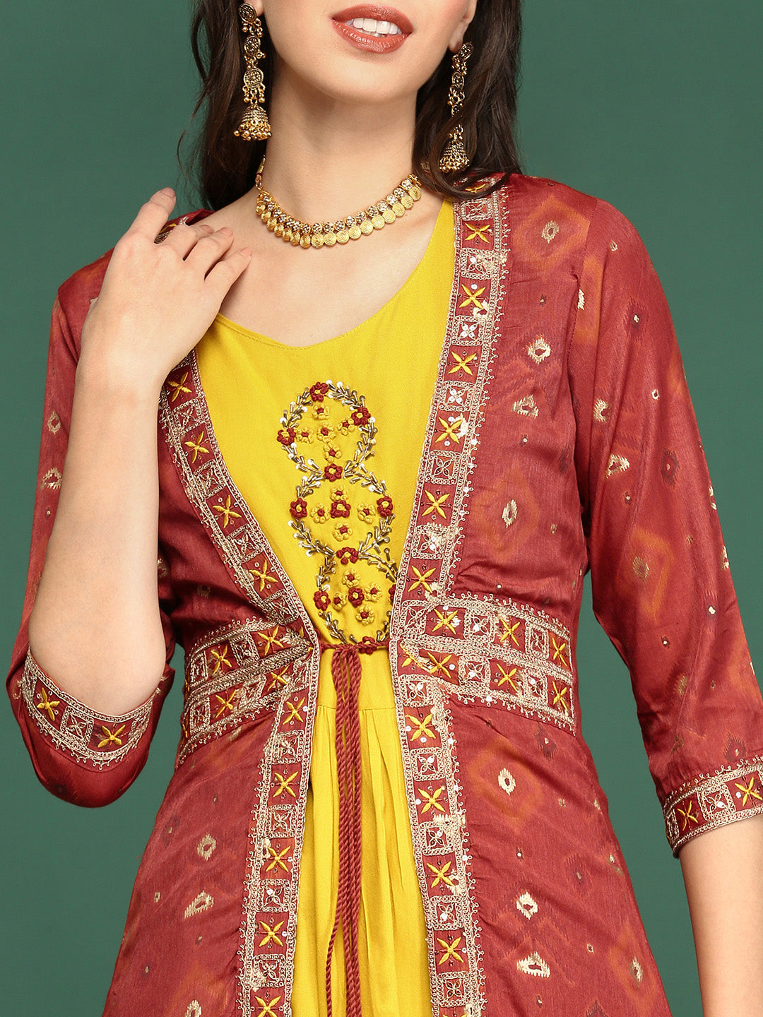 Women's Green Round Neck Sleeveless Ankle Length Empire Anarkali Kurta