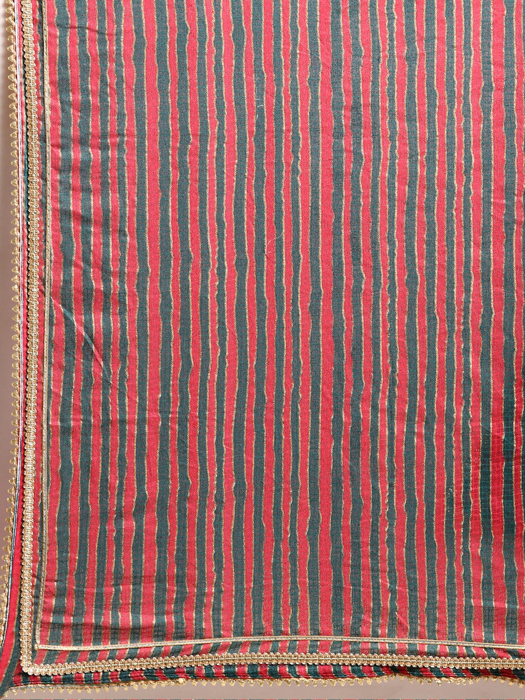 Women's Teal Floral Striped Flared Sleeves Floral Chanderi Silk Anarkali Kurta