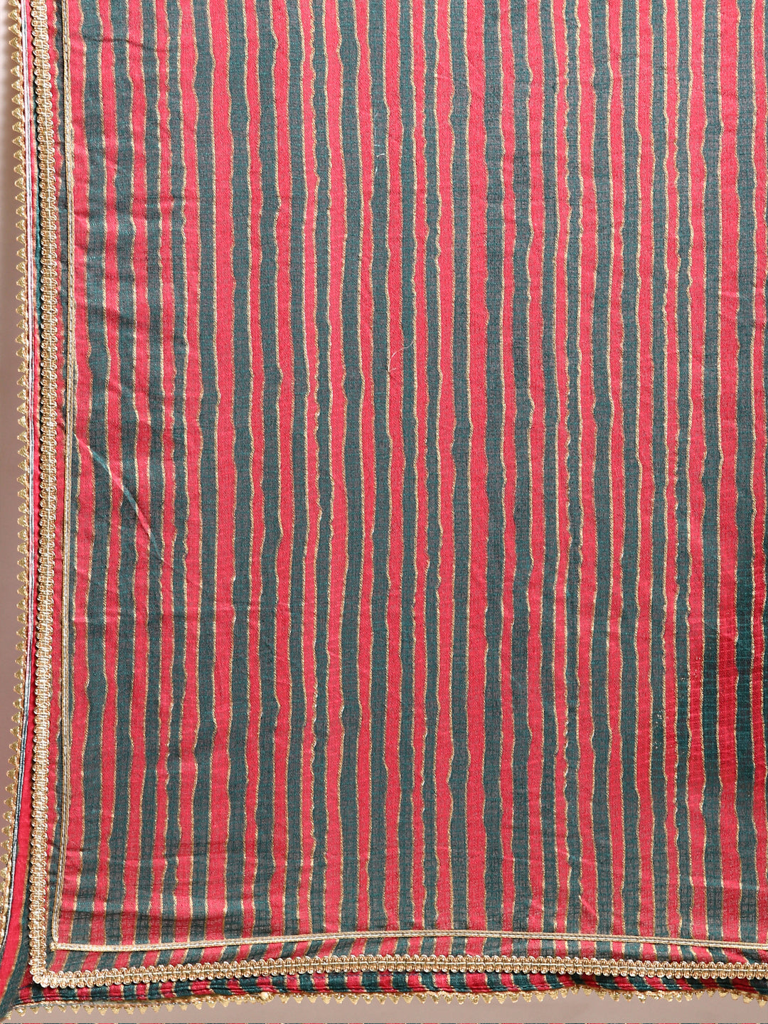 Women's Teal Floral Striped Flared Sleeves Floral Chanderi Silk Anarkali Kurta