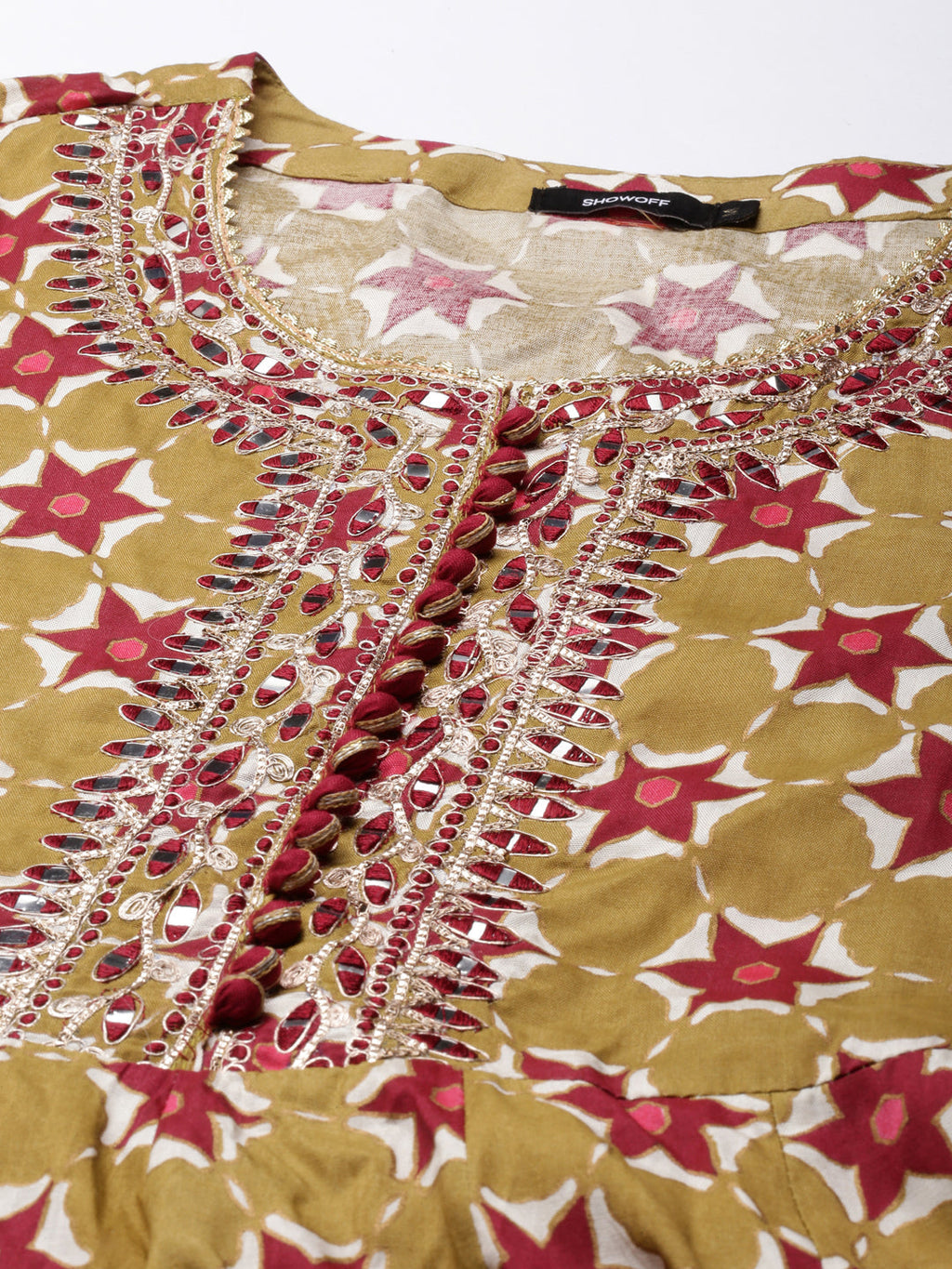 Women's Khaki Floral Printed Indie Prints Anarkali Kurta