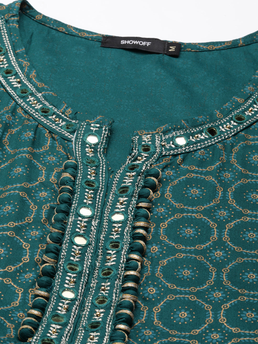 Women's Teal Ethnic Motifs Printed Thread Work Anarkali Kurta With Dupatta