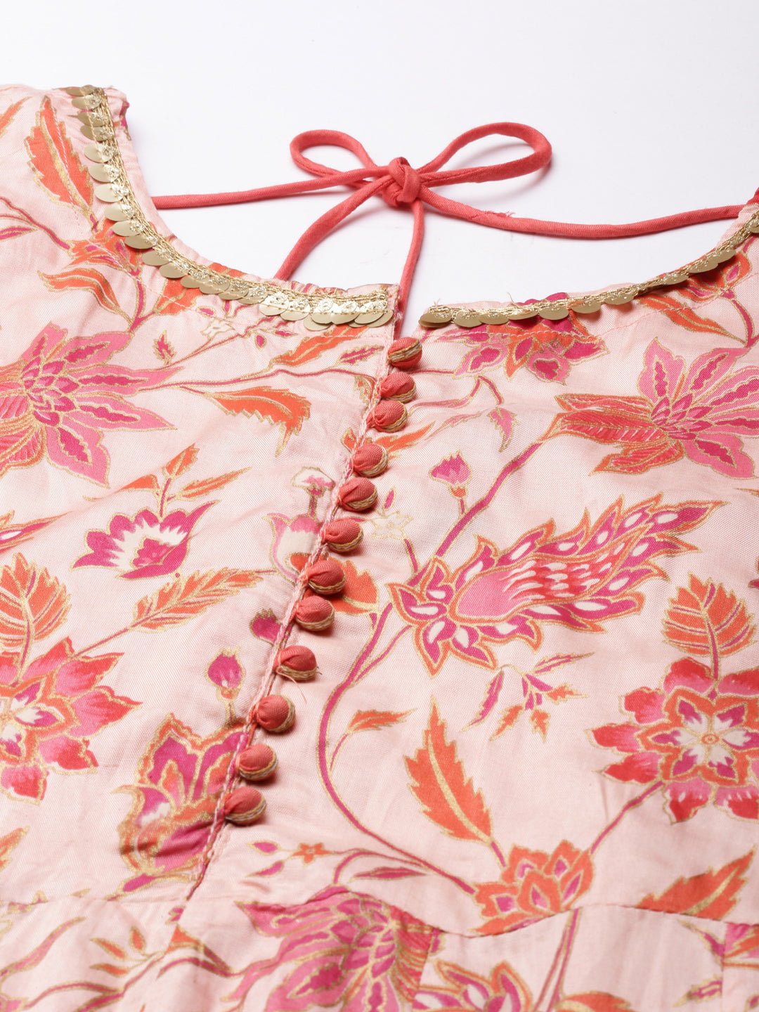 Women's Peach Floral Printed Anarkali Kurta with Dupatta