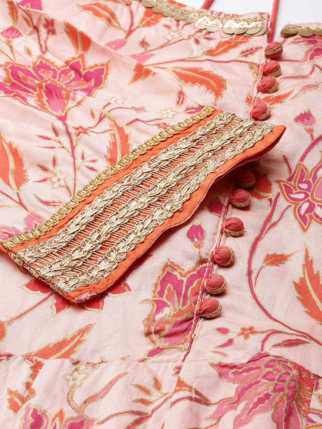 Women's Peach Floral Printed Anarkali Kurta with Dupatta