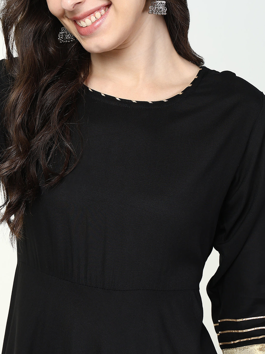 Women's Anarkali Solid Black Kurta Sets with Dupatta