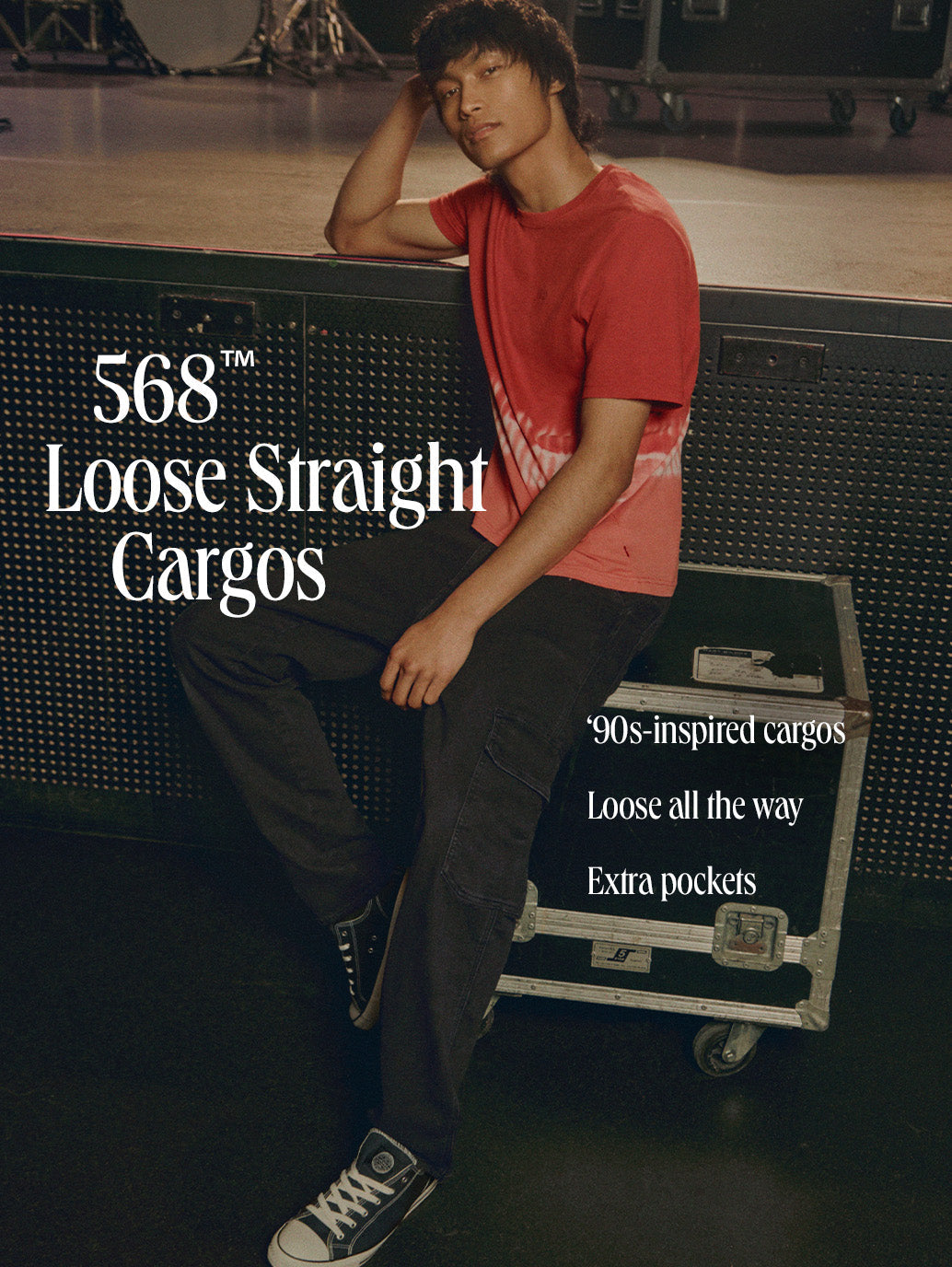 Men's 568 Black Loose Straight Cargo Trousers