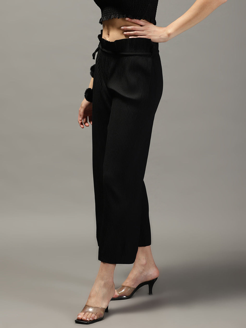 Women's Black Relaxed Straight Fit Trousers