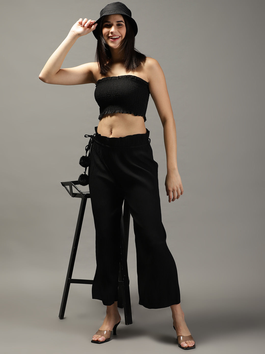 Women's Black Relaxed Straight Fit Trousers