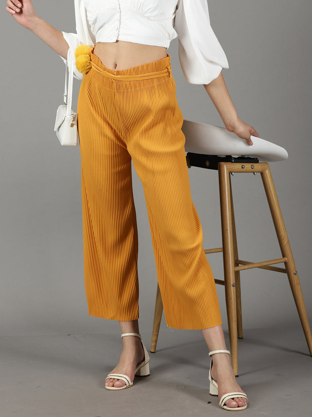 Women's Mustard Mid-Rise Relaxed Straight Fit Trousers